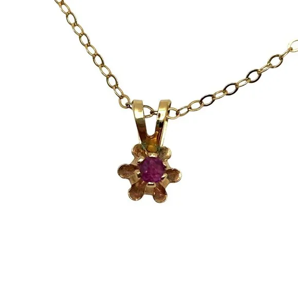 Vintage 14k Gold Filled Ruby Pendant Necklace 15" Stone GLOWS Delicate Layering - Picture 8 of 10